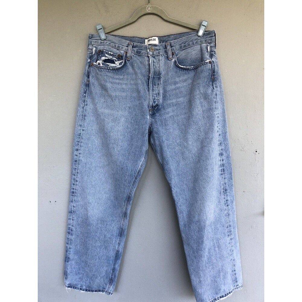 AGOLDE Jeans 90's Mid Rise Loose Fit Cotton 33 Light Wash Distressed Baggy Grung
